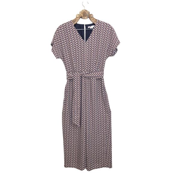 Boden Jumpsuit Stripe Daisy Floral Pattern Short Sleeve Tie Belt Wide Leg 8 Tall - Picture 1 of 12